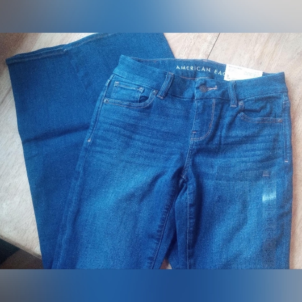 American Eagle Outfitters Women's Dark Blue Curvy Kick Boot Jeans